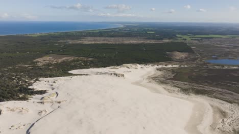 Panoramic-view-of-large-sand-dunes-in-the-middle-of-Denmark's-forest