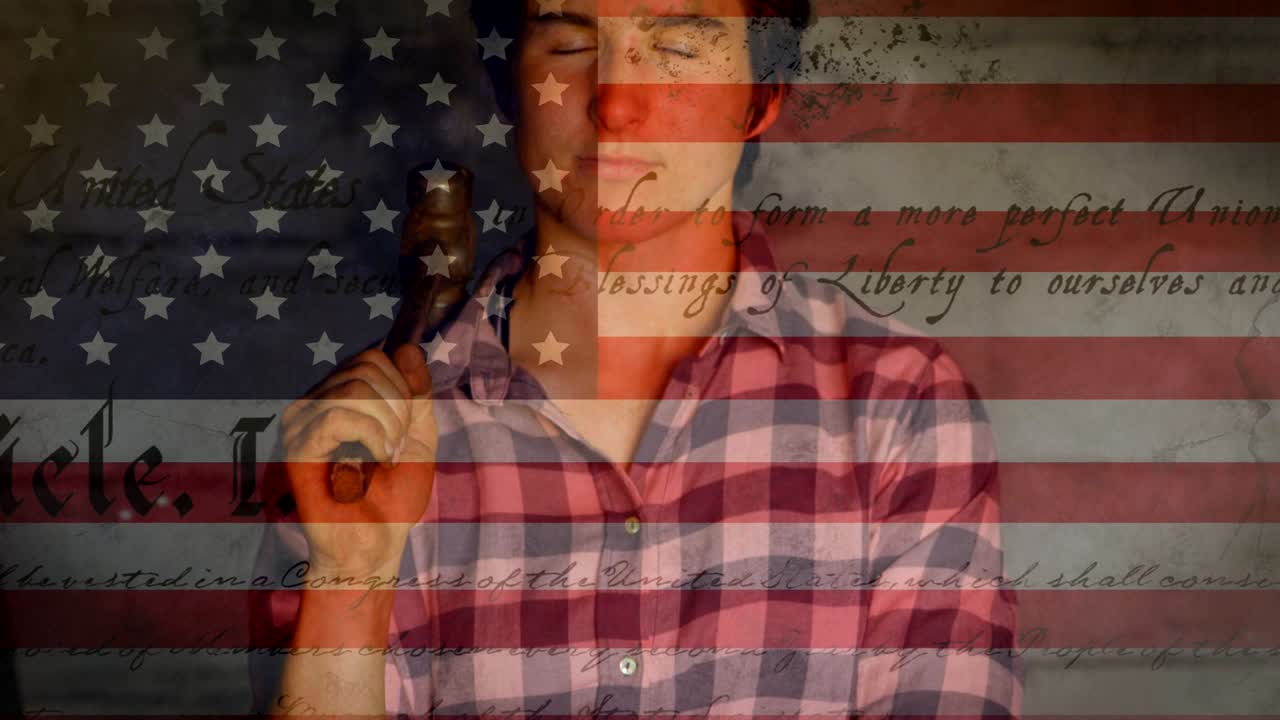 배경 에 있는 사람 위 에 흔들리는 미국  ⁇ 발 의 애니메이션