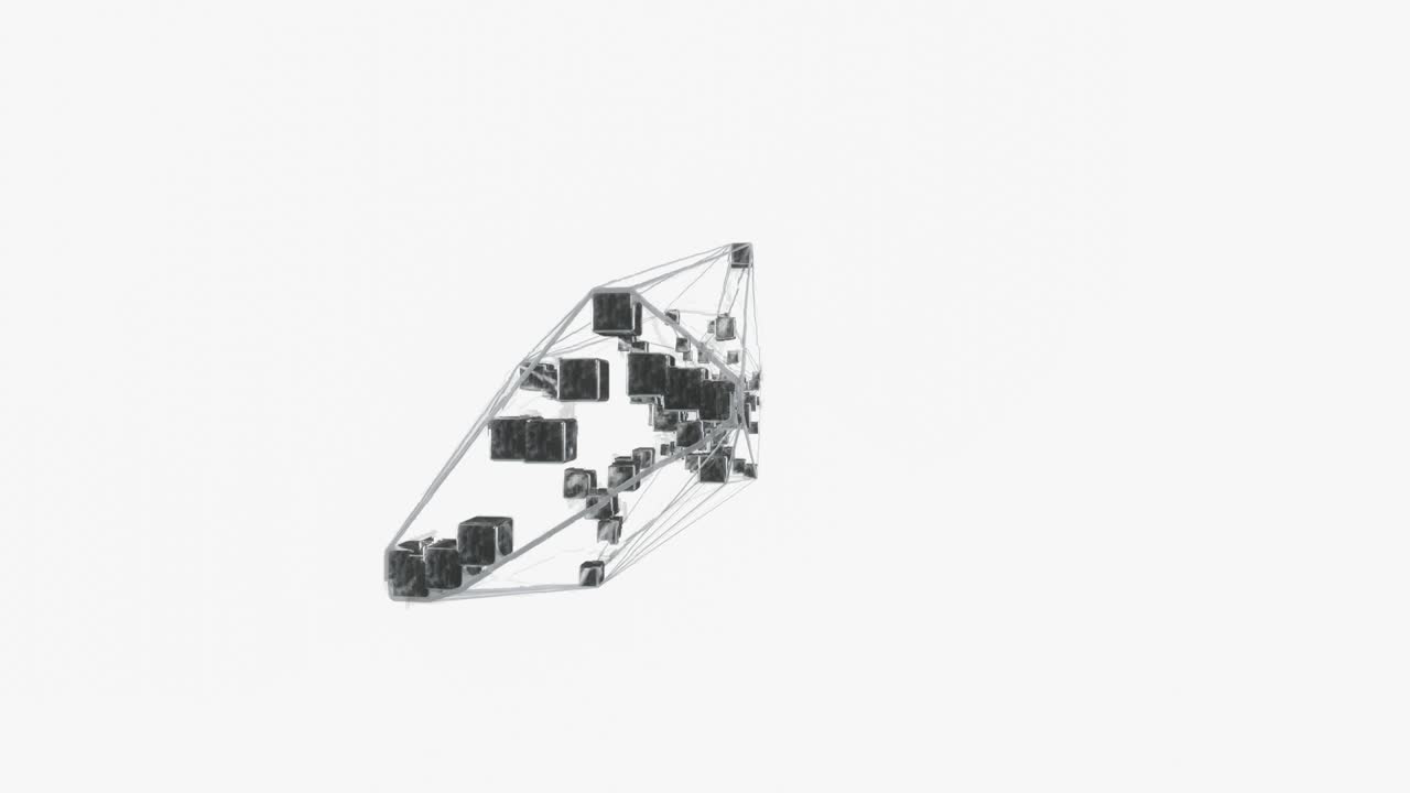 추상적인 큐빅 네트워크 노드 및 와이어: 낮은 폴리 파동 3d 판타지 배경, 회색 기하학, 원활한 루프