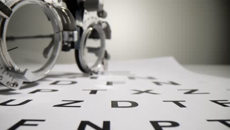 close-up of phoropter and eye chart during vision test