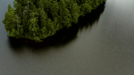 Vista-Aérea-Sobre-Una-Isla-En-El-Lago-Bruntrasket,-Inclinándose-Hacia-Arriba-Revelando-Un-Bosque-Interminable,-En-Un-Día-Parcialmente-Soleado,-En-Inkoo,-Uusimaa,-Finlandia---Inclinación-Hacia-Arriba,-Disparo-De-Drones