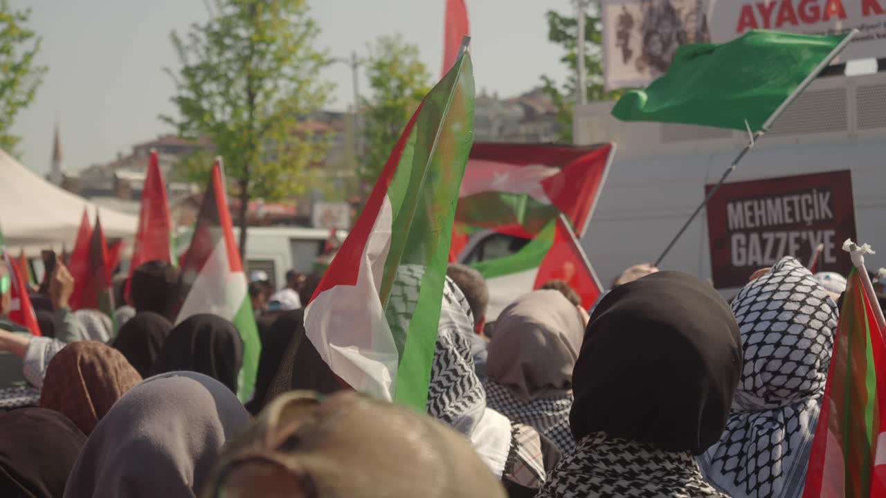 Protest Rally with Turkish and Palestinian Flags