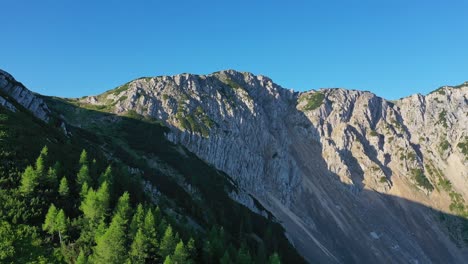 drone view of the rocky mountains towering above the pine woods in st