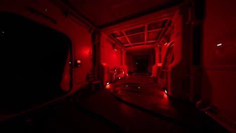 dark and red lit spaceship corridor