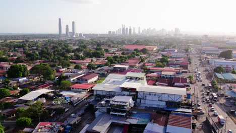 hazy skyline view of panama city from over juan diaz neighborhood