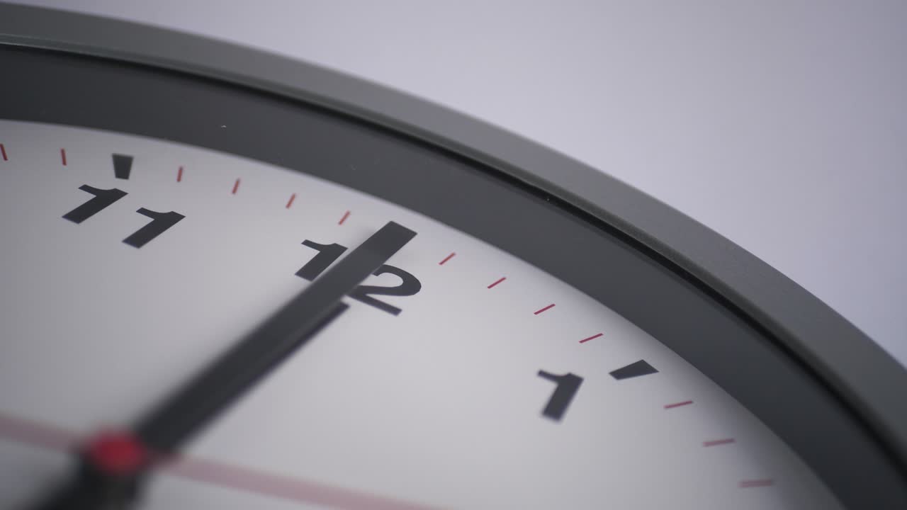 Close up of a ticking clock on white background, pointing midnight, time lapse