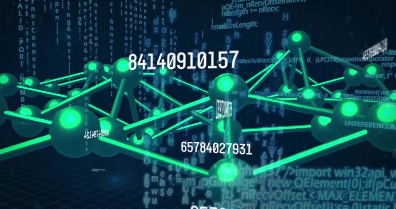 On start camera orbiting around neon nodes and rods pulsing as labels updating showing data flow