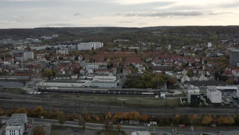 drone aerial cityscape of a typical german city