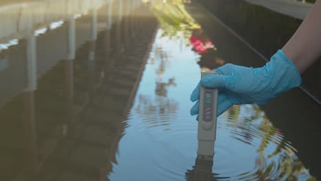 comprobando el suministro de agua local con un medidor digital de tds y ph - aislado a mano y probador