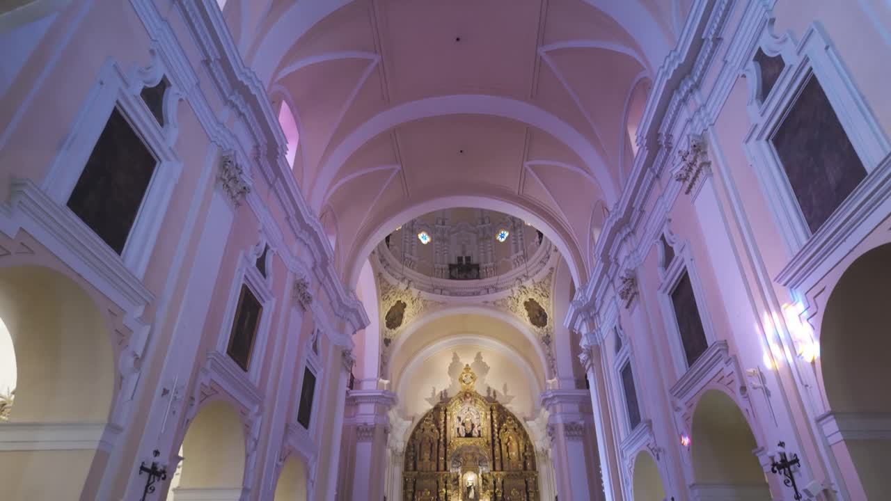 Interior of the Parish Church of San Jacinto in Seville with golden altar