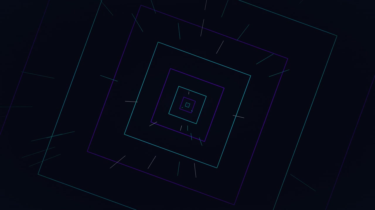 Abstract Tunnel of Glowing Neon Squares
