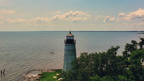 aerial approach tchefuncte river light station in madisonville louisiana