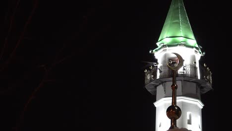 the first cathedral mosque kazan tatarstan. winter night. roofs in the snow