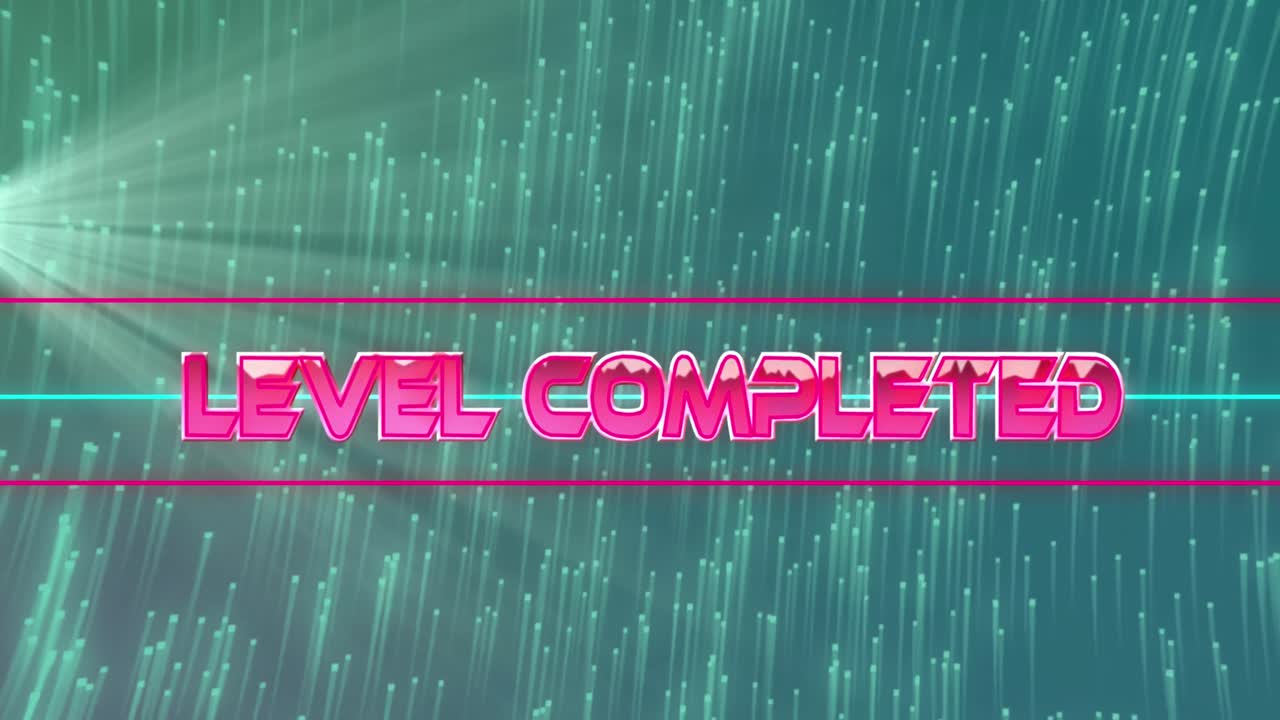 animación de usted ganar texto sobre formas geométricas en movimiento y luces