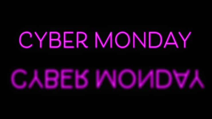 Pink neon Cyber Monday text