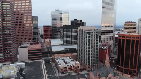 short aerial settle inside downtown denver colorado right after sunrise