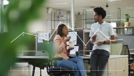 animation of connections over diverse business people in office