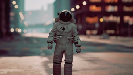 astronaut in a futuristic city