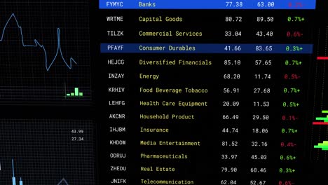 animation of financial data processing over black background