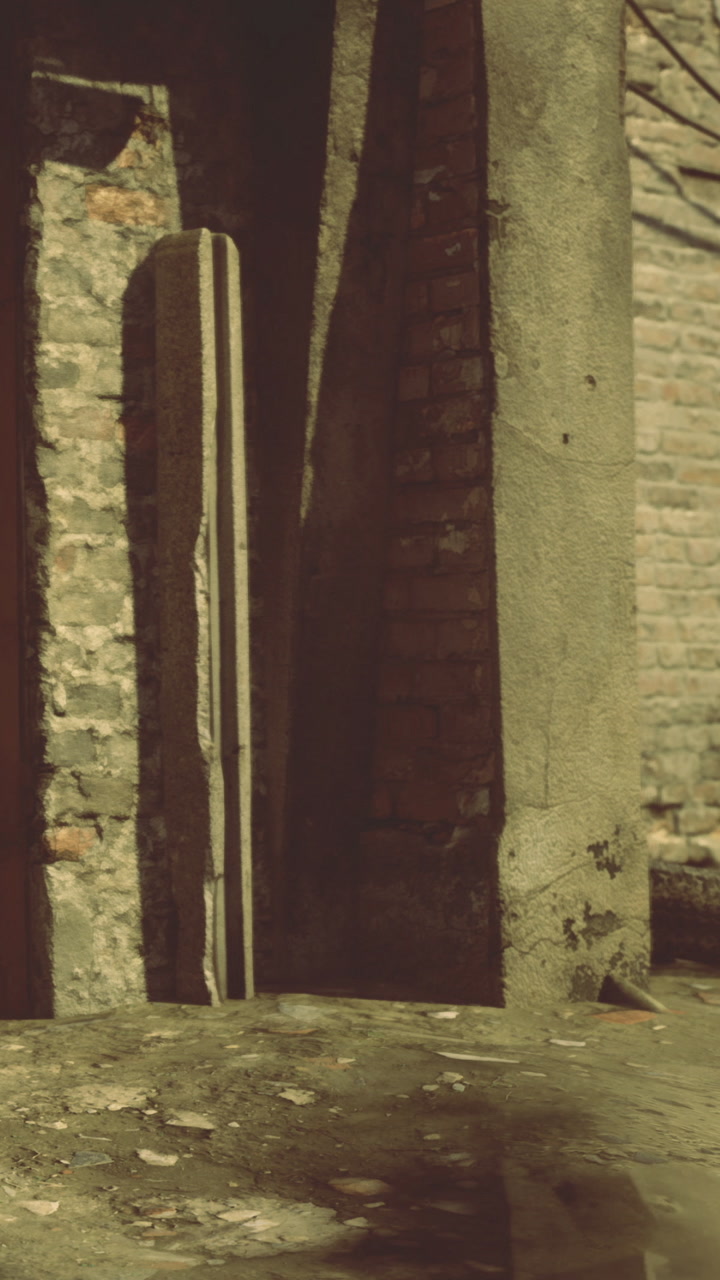 Light and shadow play in a rustic brick building during the day