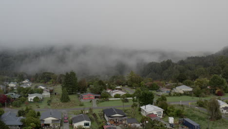 Aerial-drone-shot-of-Blackball-town,-South-Island,-New-Zealand