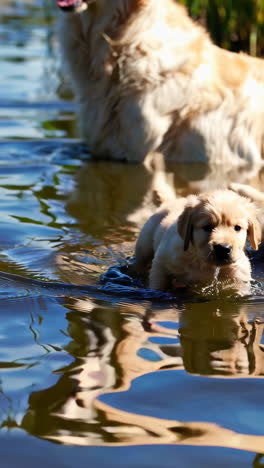 golden retriever puppies swimming