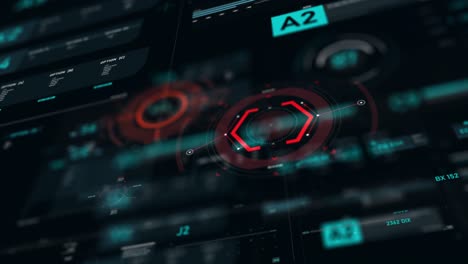 puntero objetivo y interfaz de usuario futurista hud gui elemento de número de texto digital para tecnología cibernética concepto con poca profundidad de campo oscuro y procesado de grano