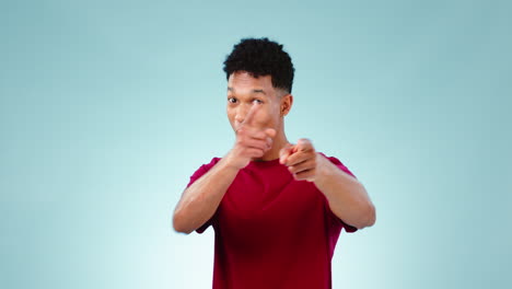 face, excited and man pointing at you for choice