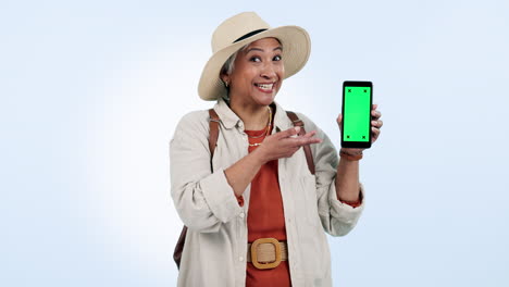 Green-screen,-face-and-senior-woman-with-hand