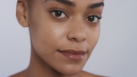 close up portrait beautiful young african american woman with smooth healthy skin complexion looking confident attractive sensual beauty on white background skincare concept