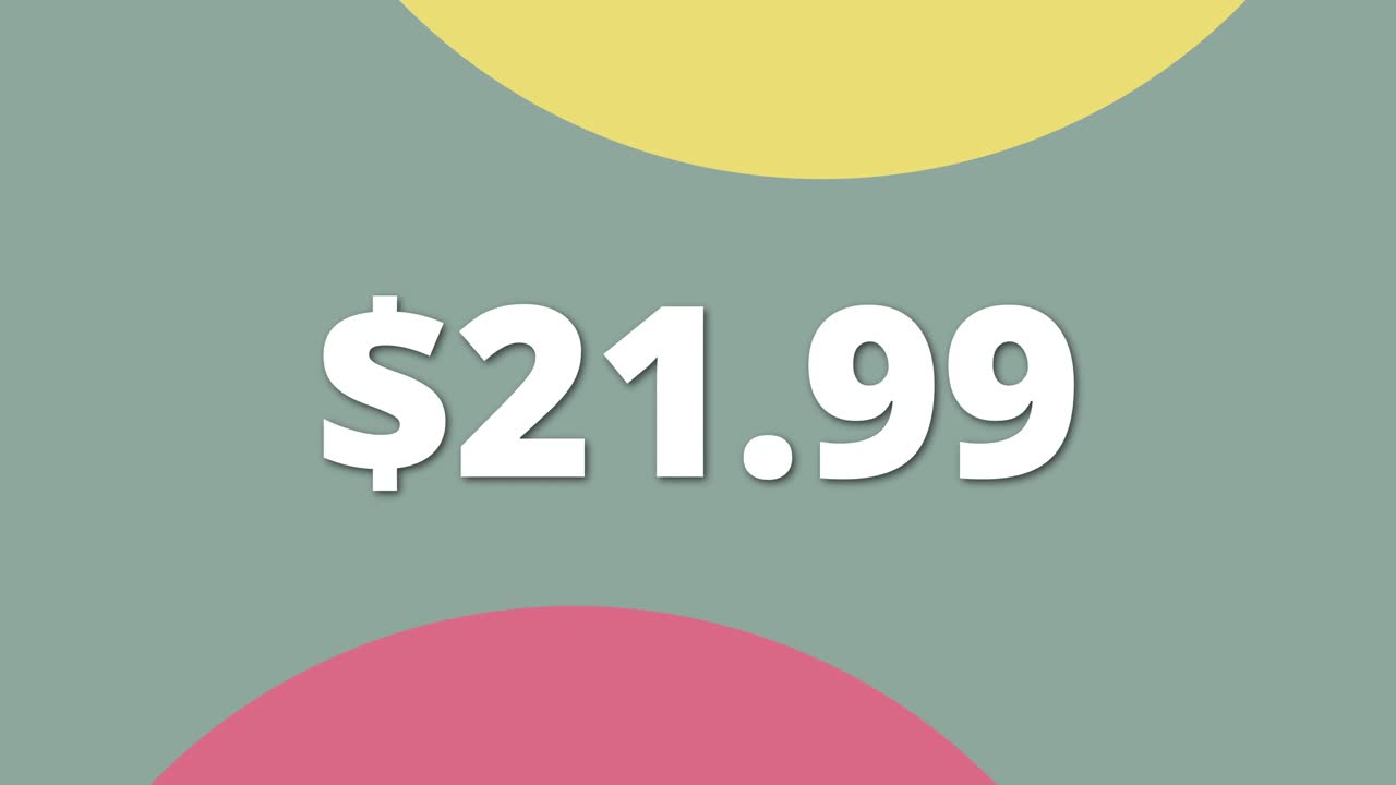 Animación atractiva que destaca un precio de 21.99. Ideal para anuncios, aplicaciones y presentaciones