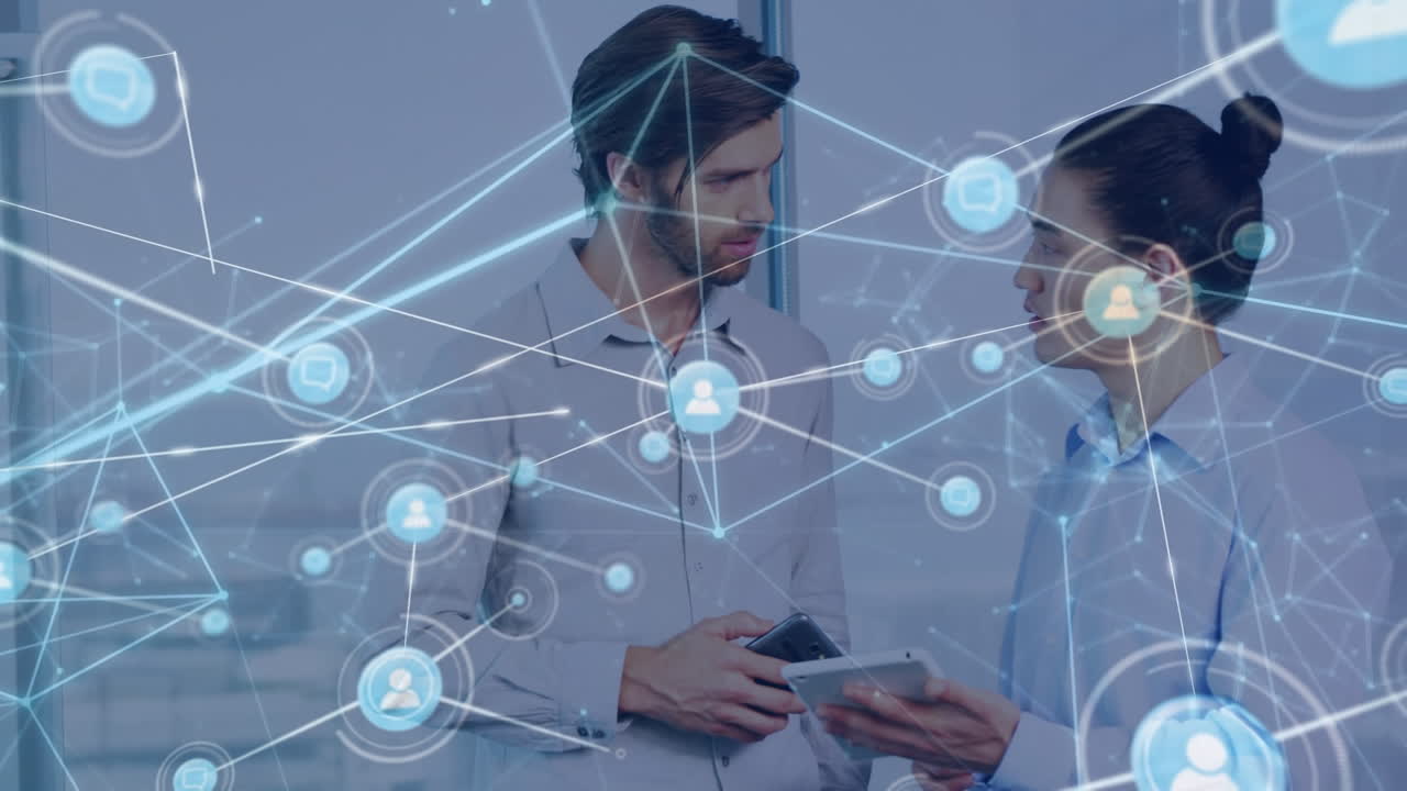 animación de conexiones entre diversas compañeras y compañeros de trabajo en la oficina