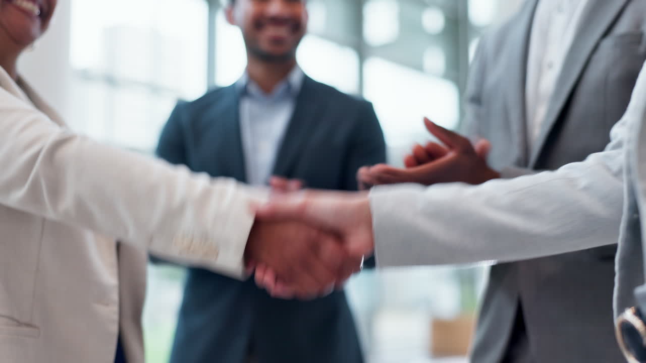 Shaking hands, applause and team of business