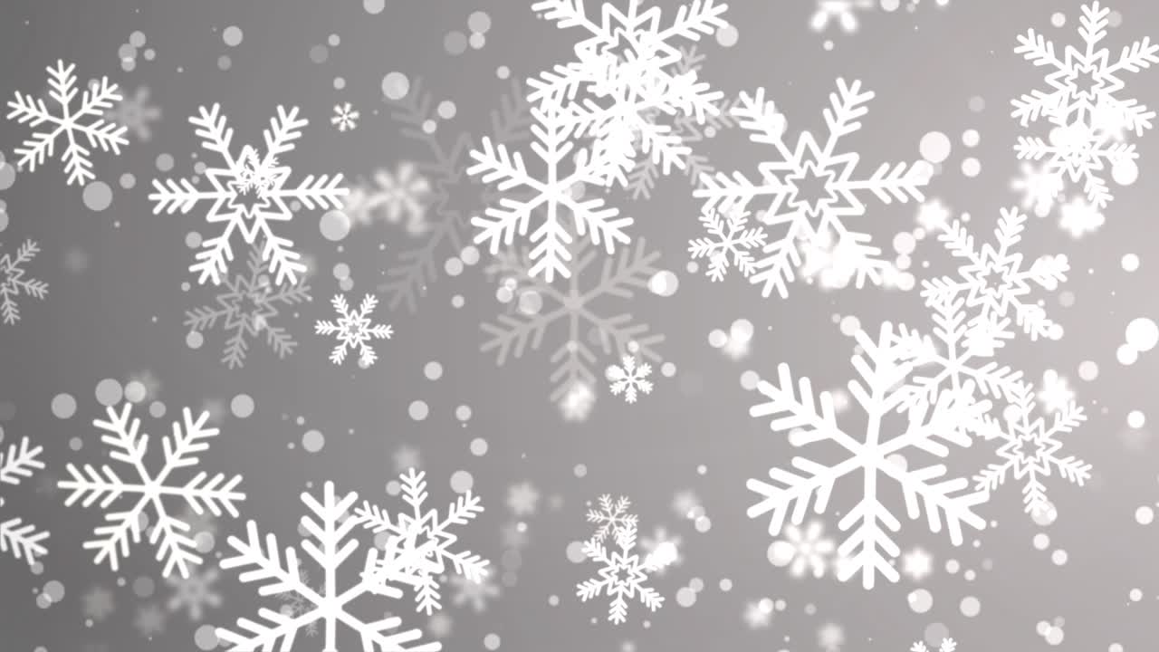 copos de nieve en diferentes formas y formas. muchos elementos blancos de copos fríos en el fondo del bucle.