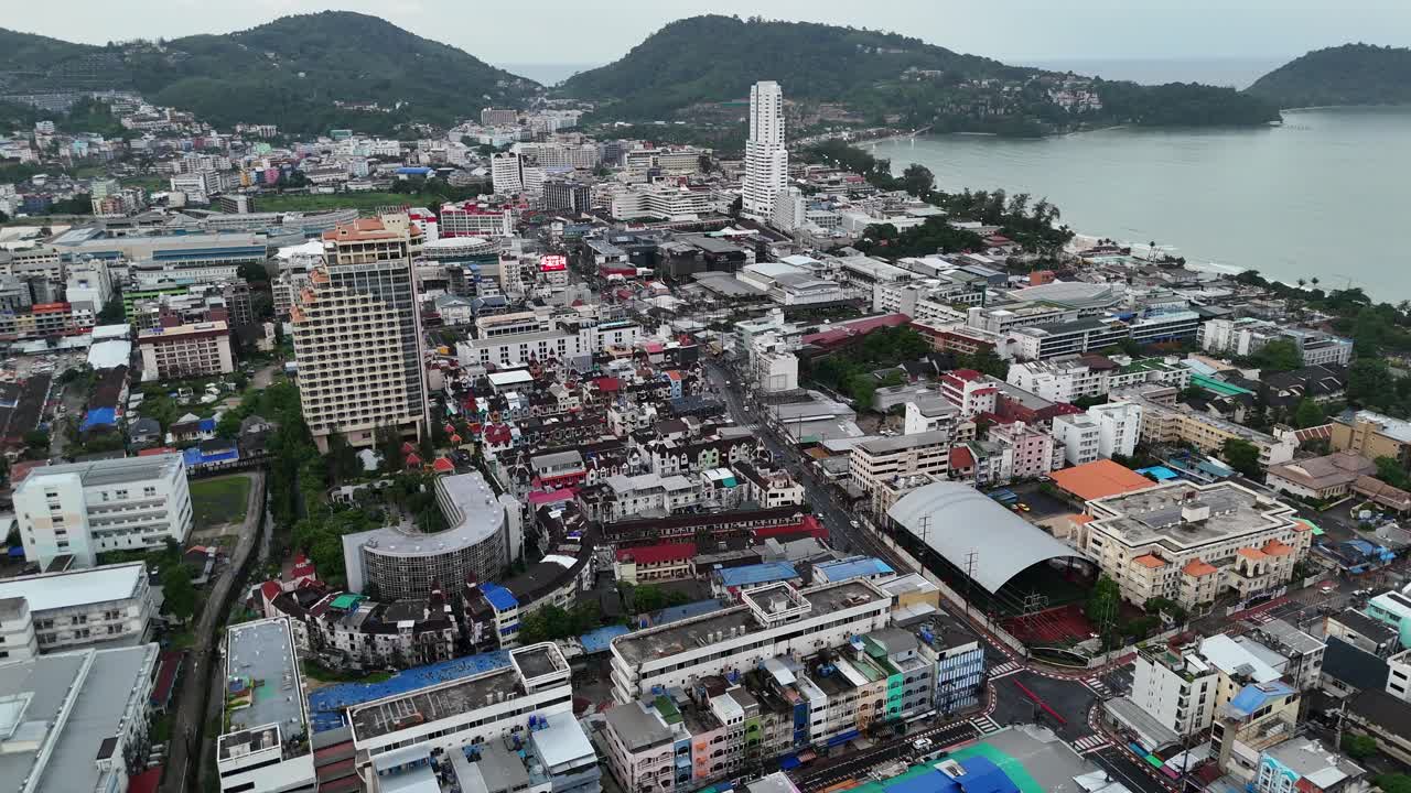 Aerial drone view patong town phuket city thailand thai bangla road south east asia