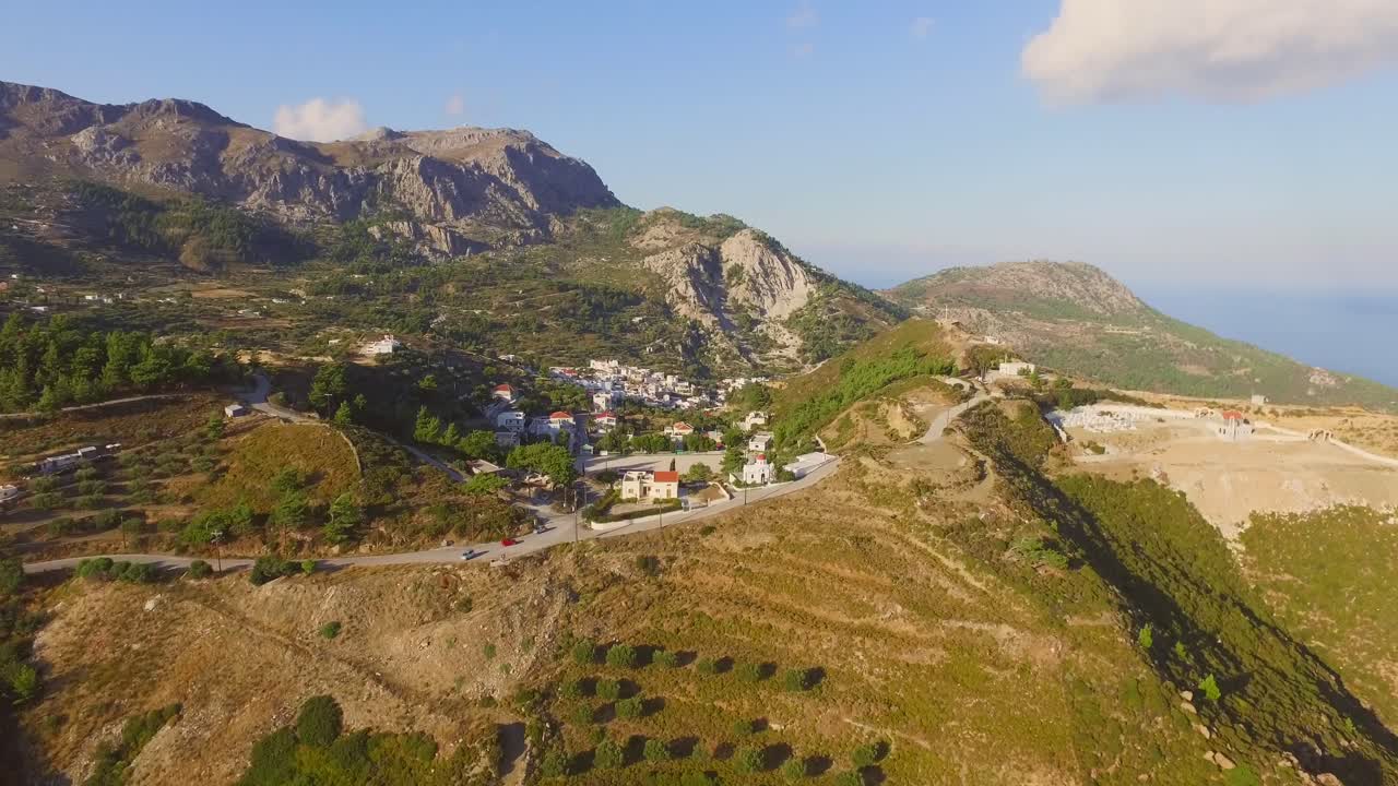 Aerial: Small villages in the mountains of Karpathos, Greece