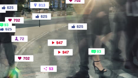 animación del procesamiento de datos de las redes sociales sobre personas que cruzan la calle