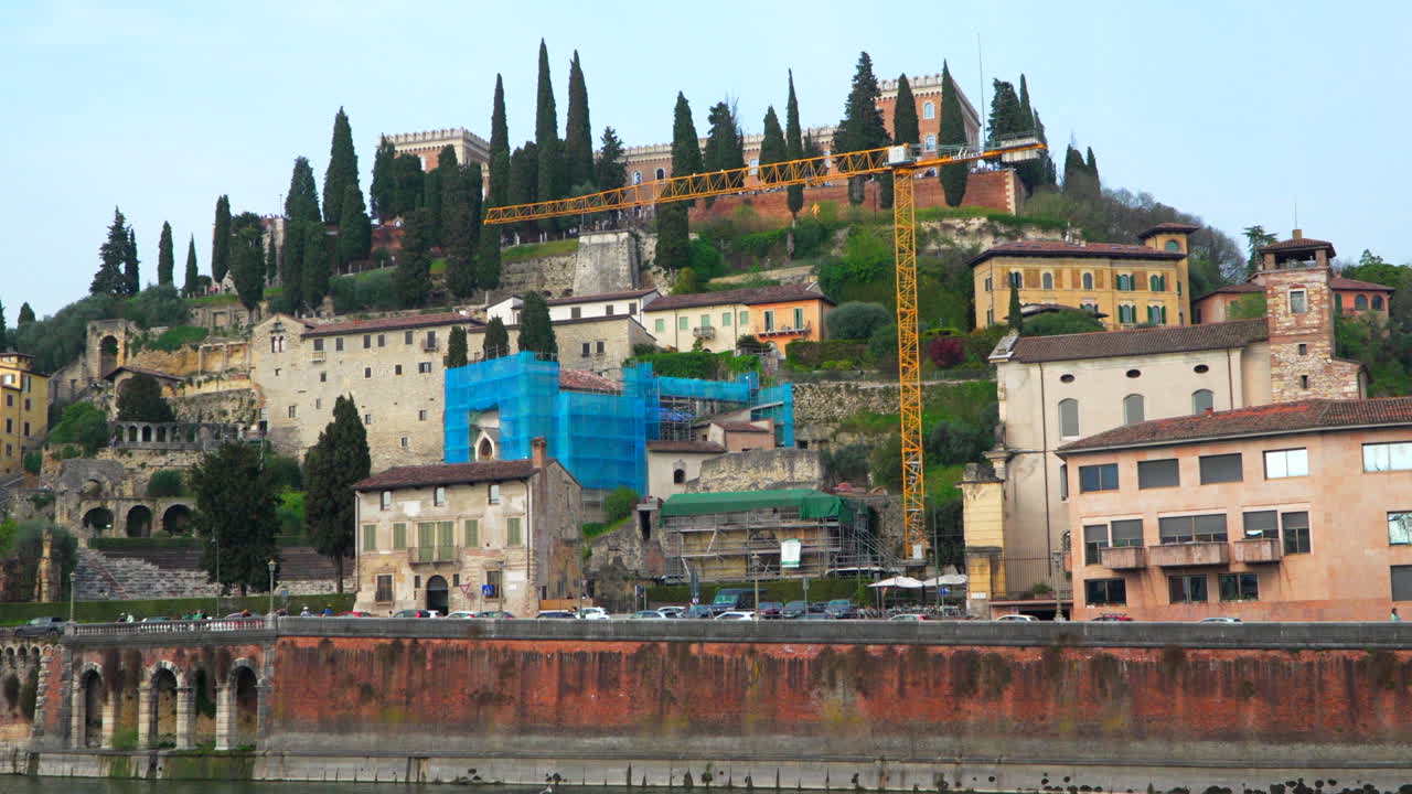 Works at the base of the castle of San Pietro in Verona. Zoom in