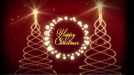 Animation-of-christmas-greetings-text-over-christmas-trees-and-fairy-lights