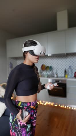 woman using vr headset in a modern home