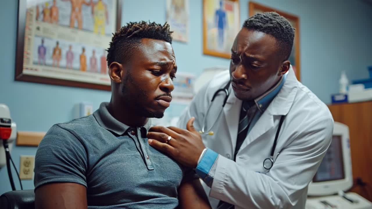Doctor examining a patient's throat in a clinic