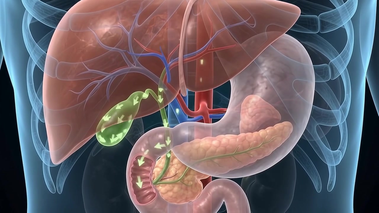 Medizinische Animation des menschlichen Verdauungssystems und Gallenflusses