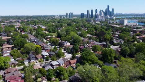 neighborhood from aerial view nestled along lake ontario on a sunny summer day