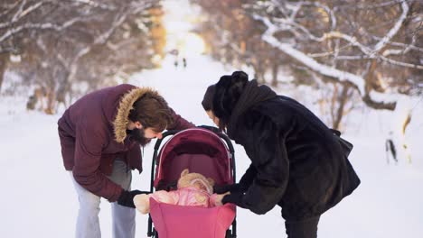 family winter walk with baby