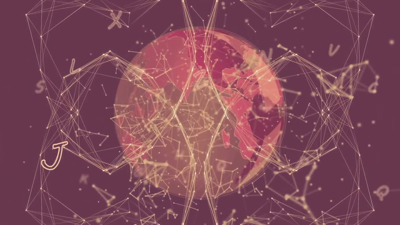 검은색 배경에 연결 및 문자의 웹의 애니메이션