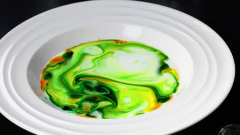 vibrant colors swirl in milk creating patterns