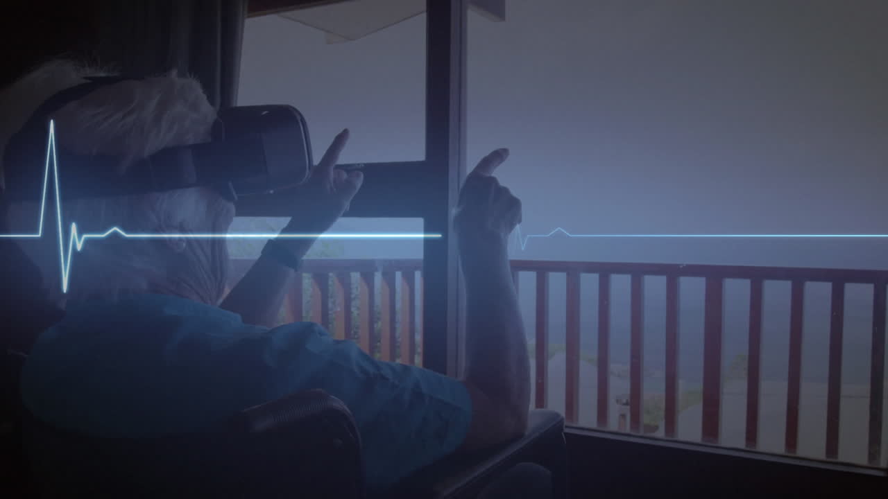 vr 헤드 ⁇ 을 사용하는 사업가에 대한 심장 박동 모니터의 애니메이션