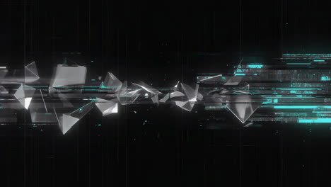 shattered geometric shapes with glitch effect on dark background