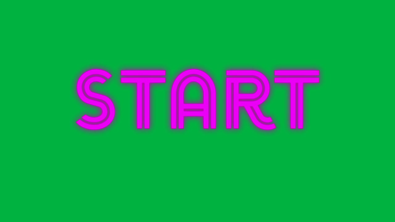 Animation of start text in pink neon letters on transparent background