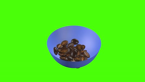 coffee beans falling in the bowl, 3d animation green screen chroma key